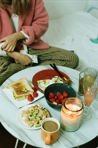 High angle view of breakfast on table