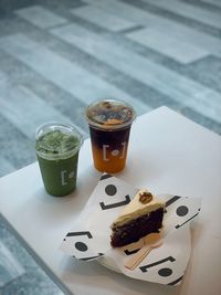 High angle view of coffee on table