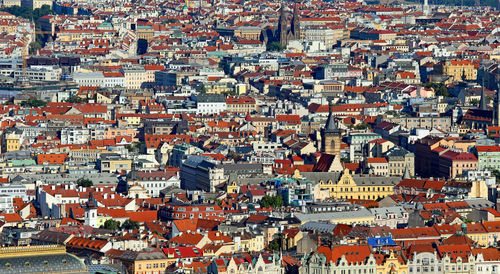 Prague is the capital of czech republic in europe. aerial view with houses and palaces