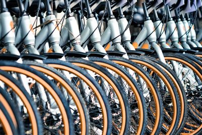 Full frame shot of bicycles in parking lot