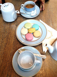 High angle view of coffee cup on table