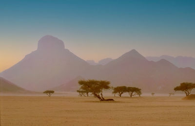 Dust storm in the hoggar mountains range in the sahara desert