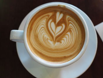 Directly above shot of cappuccino on table