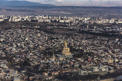 High angle view of city buildings