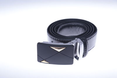 High angle view of camera on white background