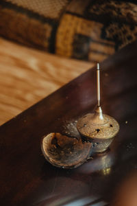 High angle view of ice cream on table