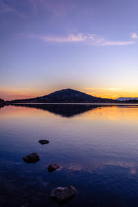 Scenic view of lake against sky during sunset