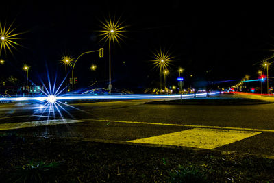 Light trails on road at night