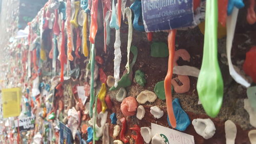Colorful lanterns hanging in row