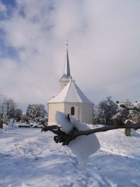 Snow on field against sky