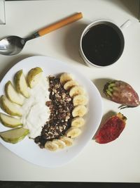 High angle view of breakfast on table