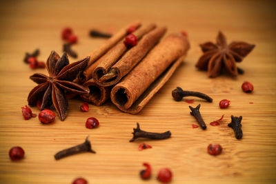 Close-up of spices on table