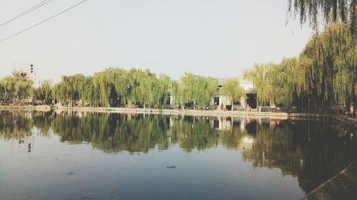 Scenic view of lake against clear sky