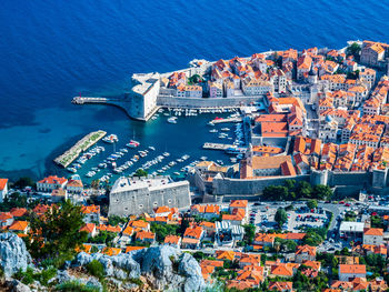 High angle view of buildings in city