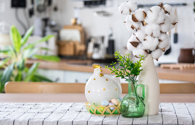 Close-up of christmas decorations on table