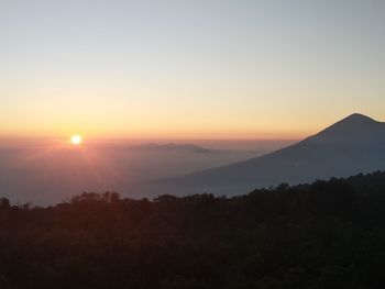 Scenic view of silhouette mountains against sky during sunset