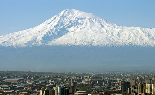 A beautiful view of the top of the big ararat and city yerevan.