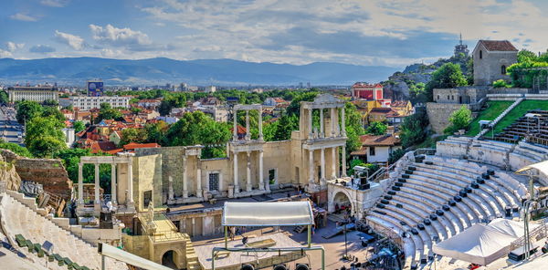 High angle view of buildings in city plovdiv, bulgaria