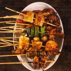 Directly above shot of food in plate on table