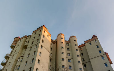 Low angle view of buildings against clear sky