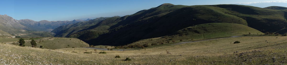 Scenic view of mountain range against sky