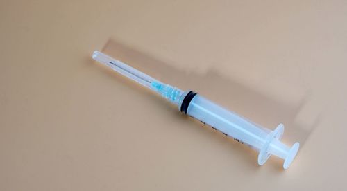 High angle view of pen on table against white background