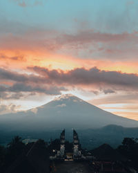 Lempuyang hindu temple with mount agung as background