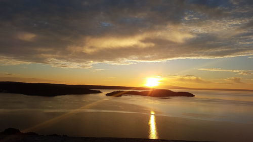 Scenic view of beach against sky during sunset