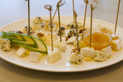 Close-up of breakfast served on table