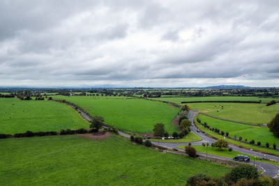 Scenic view of farm against sky