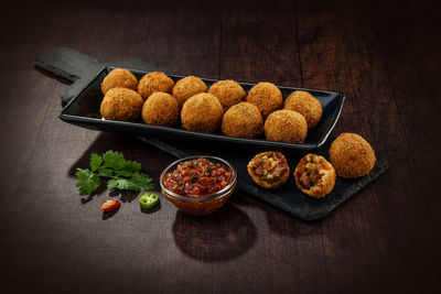 High angle view of food on table