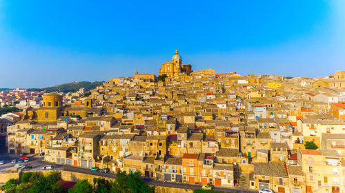 High angle view of buildings in city