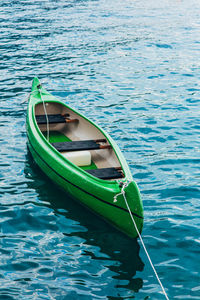 High angle view of boat floating in sea