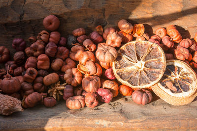 Close-up of pumpkins on table