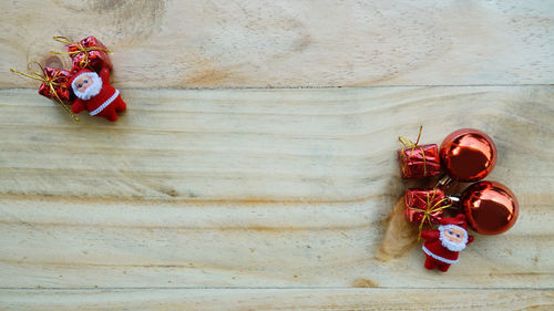 High angle view of christmas decoration on table