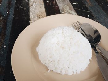 High angle view of bread in plate