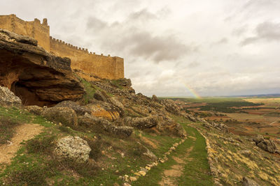 Scenic view of landscape against cloudy sky