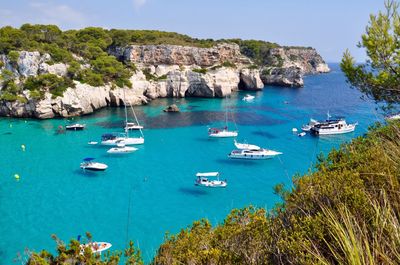 High angle view of boats on sea