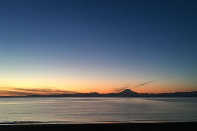 Scenic view of sea against clear sky during sunset