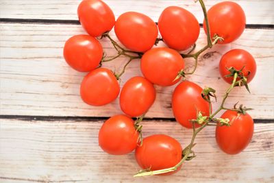 High angle view of tomatoes on table