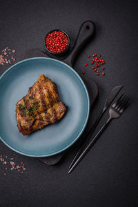 High angle view of food in plate on table