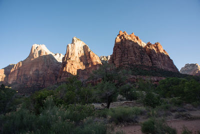 Scenic view of rocky mountains against clear sky