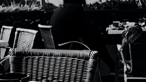 Close-up of empty chairs and table in restaurant