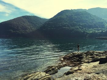 Scenic view of lake and mountains