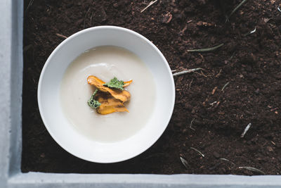 High angle view of food in plate