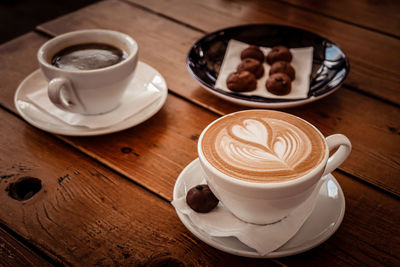 High angle view of coffee on table