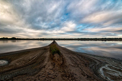 Panoramic view of lake against sky during sunset