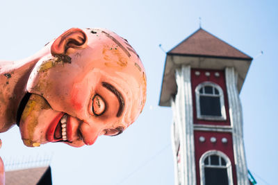 Low angle view of statue against clear sky