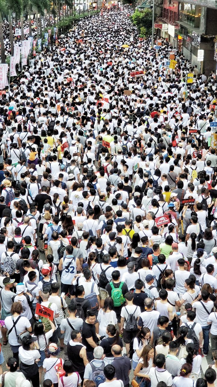 HIGH ANGLE VIEW OF PEOPLE WALKING ON STREET