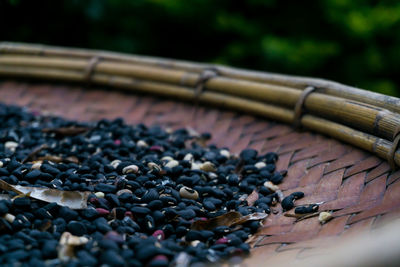 High angle view of pebbles on table